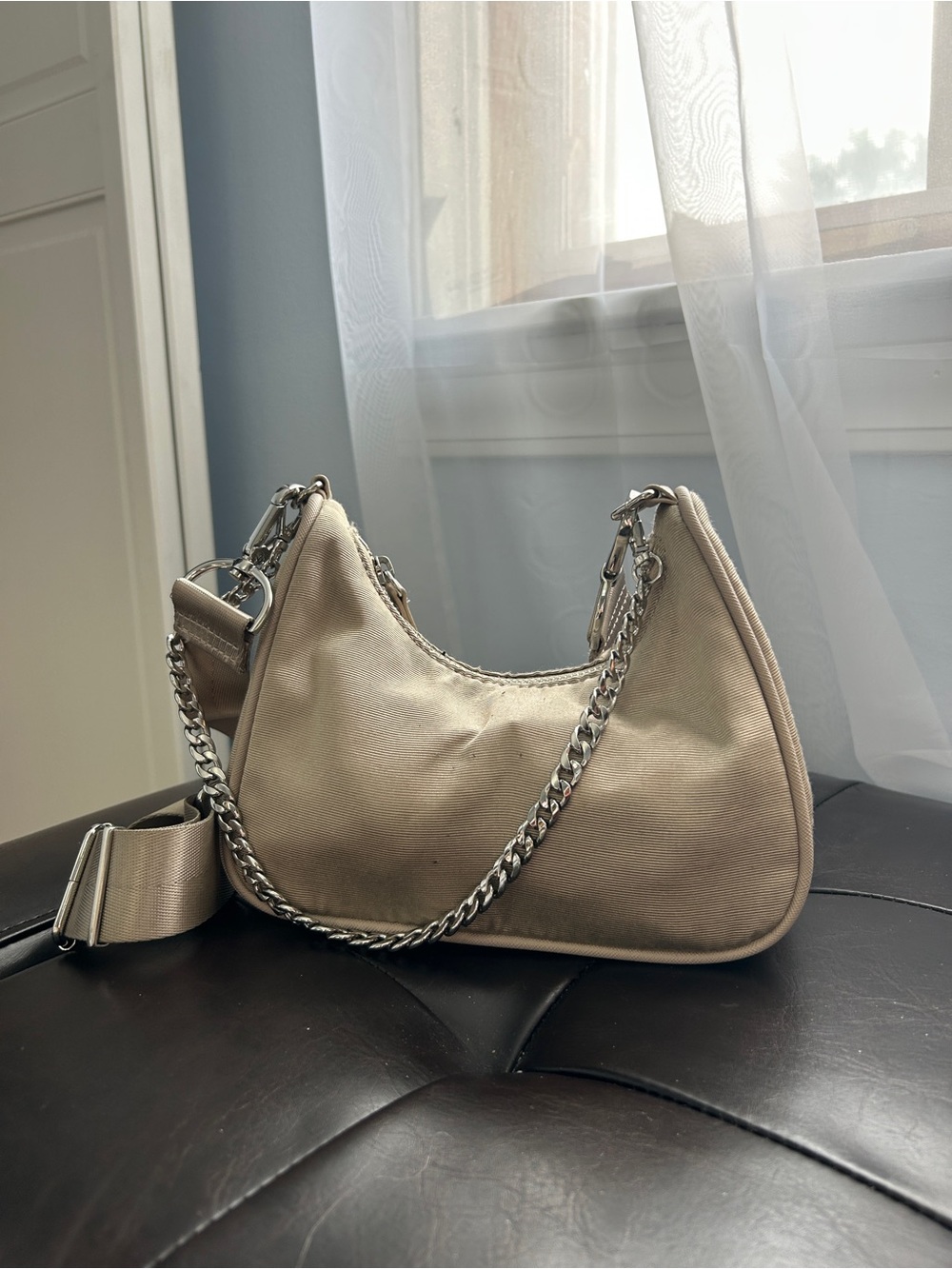 Urban Outfitters Beige Shoulder Bag with Silver Chain